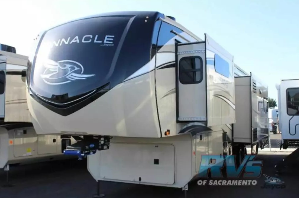 Side view of the New 2022 Jayco Pinnacle 36KPTS Fifth Wheel RV.