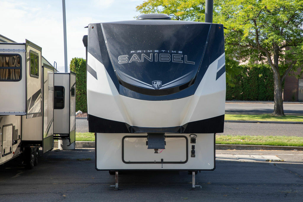 Front view of the New 2022 Prime Time Sanibel 3102WB Fifth Wheel RV.