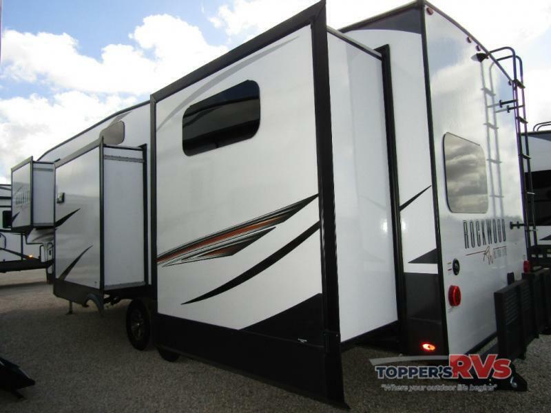 Side view of the New 2022 Forest River Rockwood Ultra Lite FW 2892RB Fifth Wheel RV.