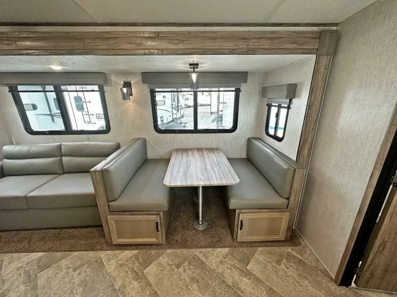 Dinette with a leather seats.