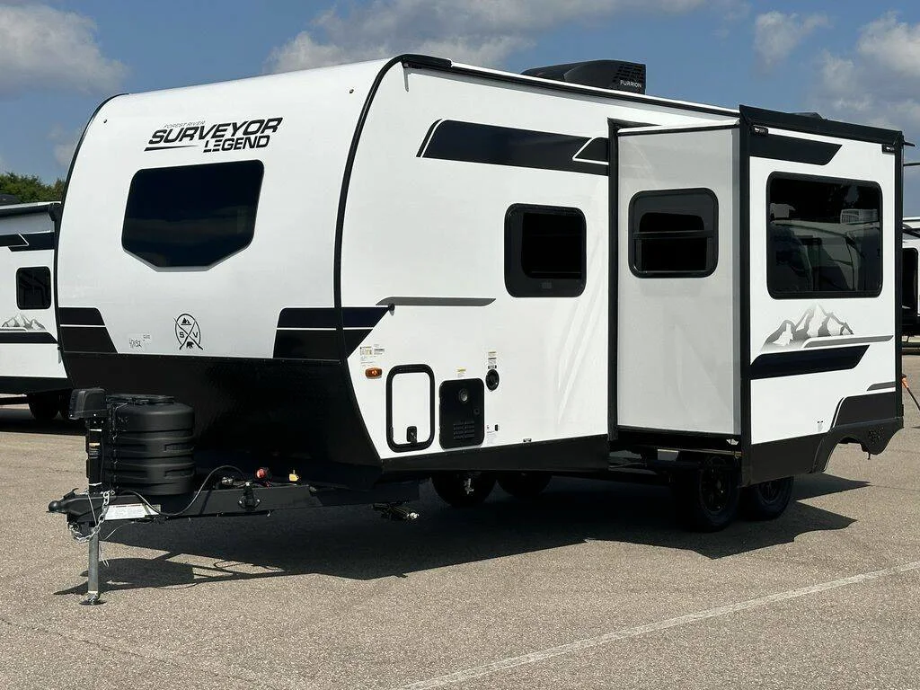 Front view of the New 2024 Forest Surveyor Legend 202RBLE Travel Trailer RV.