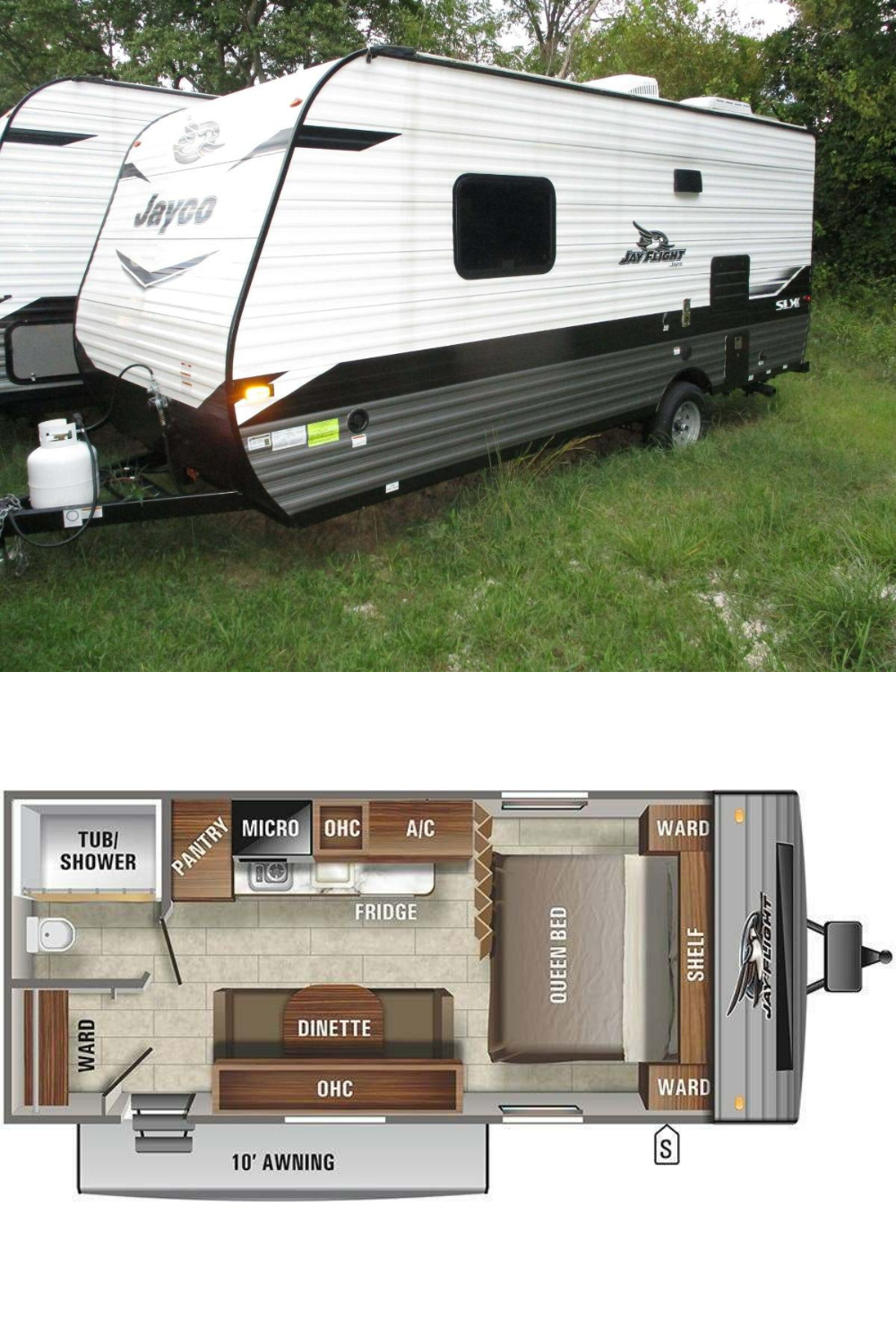 New 2022 Jayco Jay Flight SLX 195RB Front Queen, Rear Bath & Large Pan Travel Trailer RV (Floor Plan)