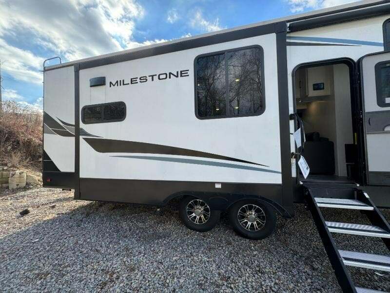 Entry door and steps of the RV.