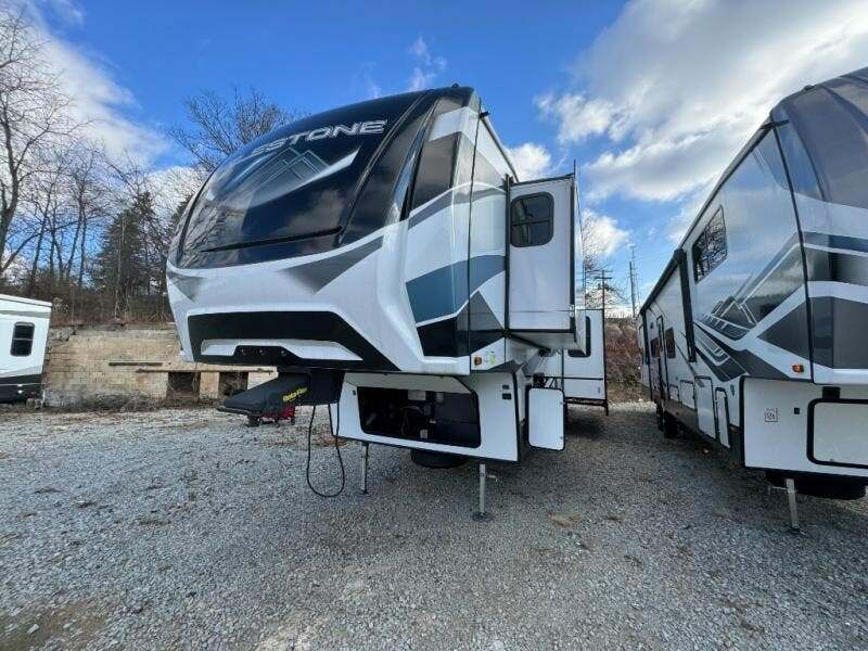 Front view of the New 2022 Heartland Milestone 360HP Fifth Wheel RV.