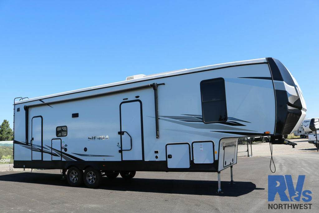 Side view of the New 2022 Forest River Sierra 3330BH Fifth Wheel RV.