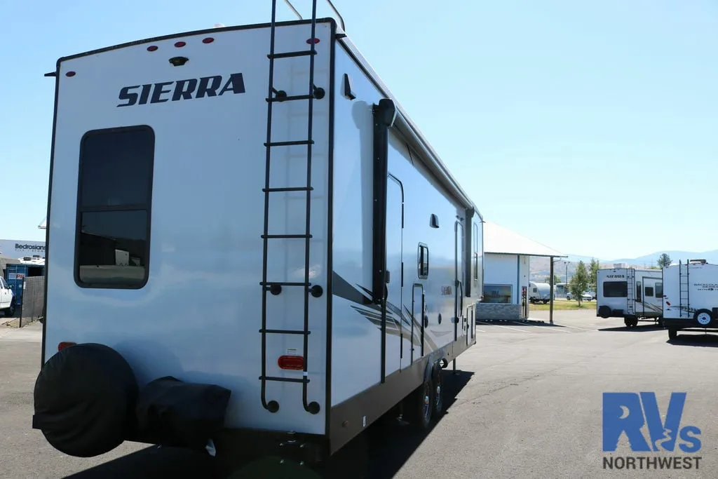 Rear view of the New 2022 Forest River Sierra 3330BH Fifth Wheel RV.