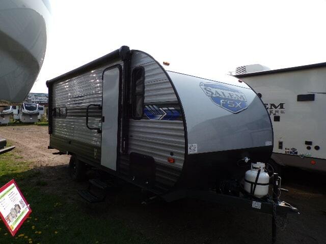 Side view of the New 2022 Forest River Travel Trailer Salem FSX 169RSK Travel Trailer RV.