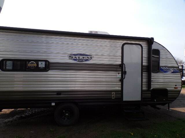 Side view of the New 2022 Forest River Travel Trailer Salem FSX 169RSK Travel Trailer RV.