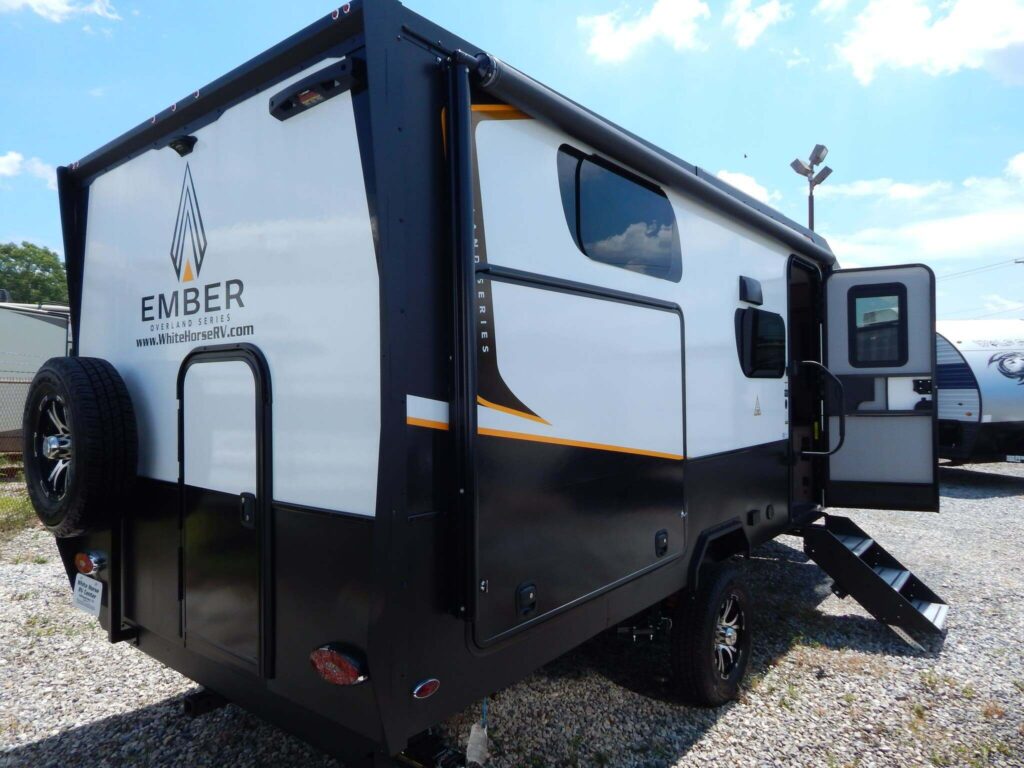 Side view of the New 2022 Ember Rv Overland 191MSL Travel Trailer RV.