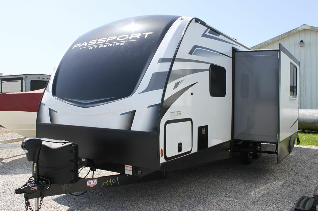 Side view of the RV with a slide out.