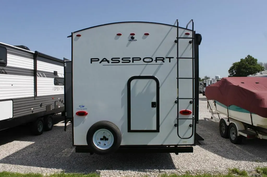 Rear view of the RV.