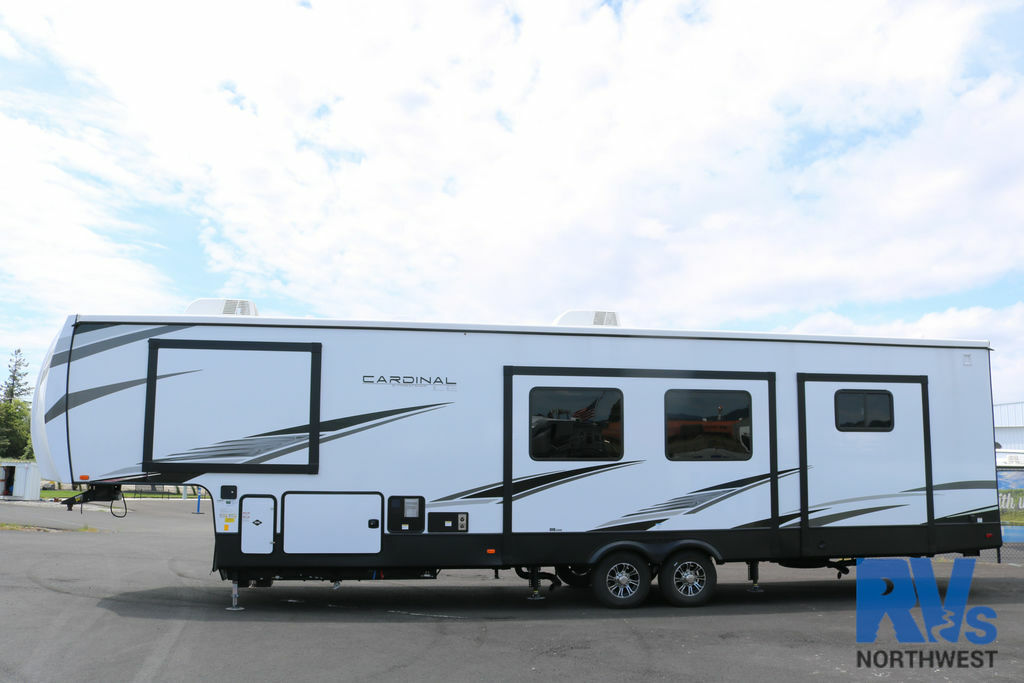 Side view of the New 2022 Forest River CARDINAL 383BHLE Fifth Wheel RV.