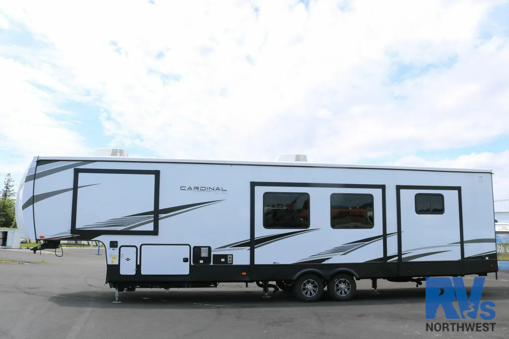 Side view of the New 2022 Forest River CARDINAL 383BHLE Fifth Wheel RV.