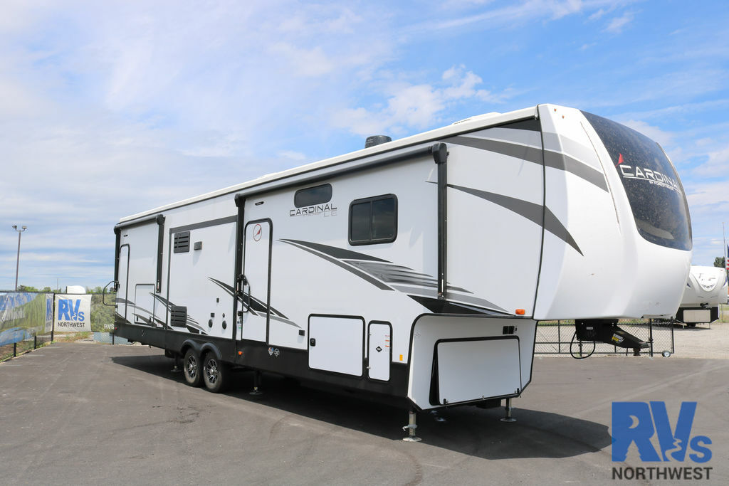 Side view of the New 2022 Forest River CARDINAL 383BHLE Fifth Wheel RV.