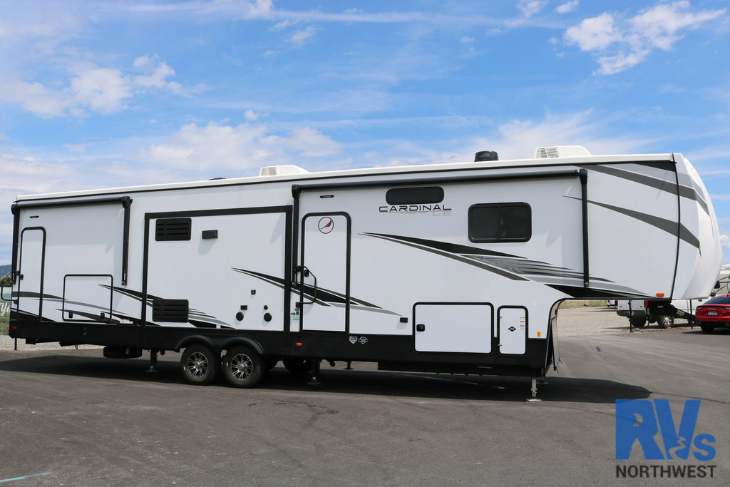 Side view of the New 2022 Forest River CARDINAL 383BHLE Fifth Wheel RV.