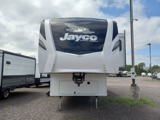 Front view of the New 2022 Jayco Eagle 335RDOK Fifth Wheel RV.