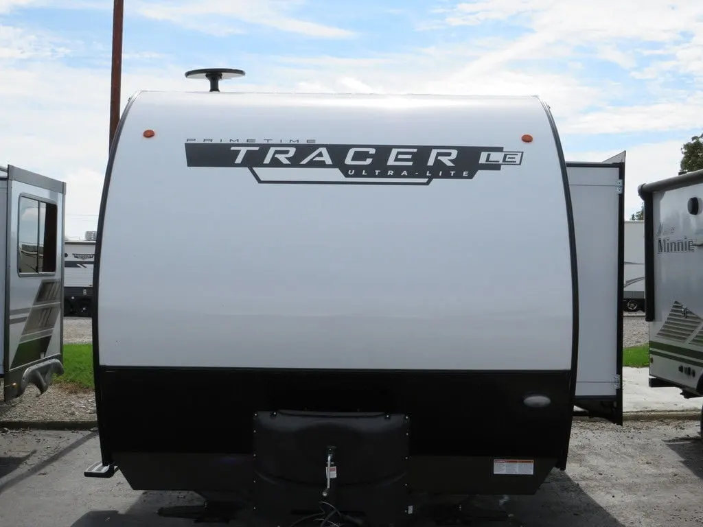 Front view of the New 2022 Prime Time Tracer LE 260BHSLE Travel Trailer RV.