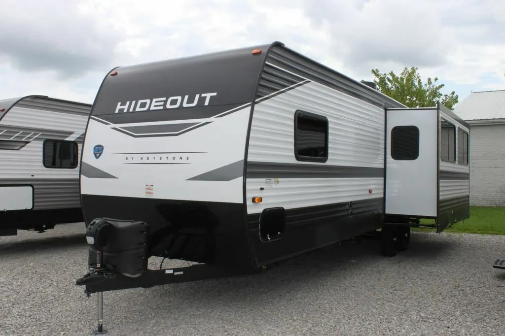 Side view of the RV with a slide out.