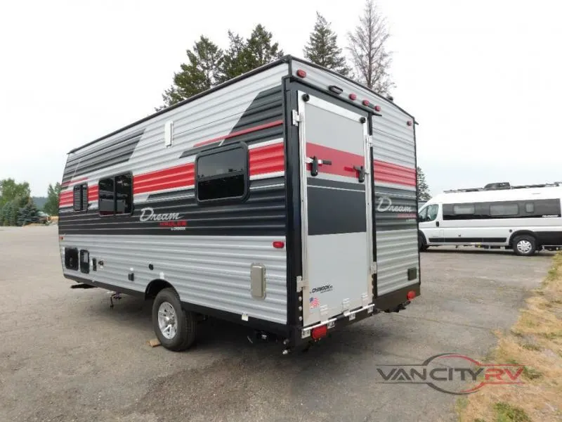 Side view of the New 2022 Chinook Dream Hauler DH175 Travel Trailer Toy Hauler RV.