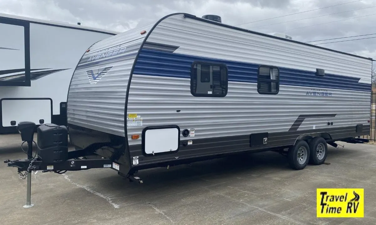 Side view of the New 2022 Prime Time Manufacturing Avenger 26BK Travel Trailer RV.