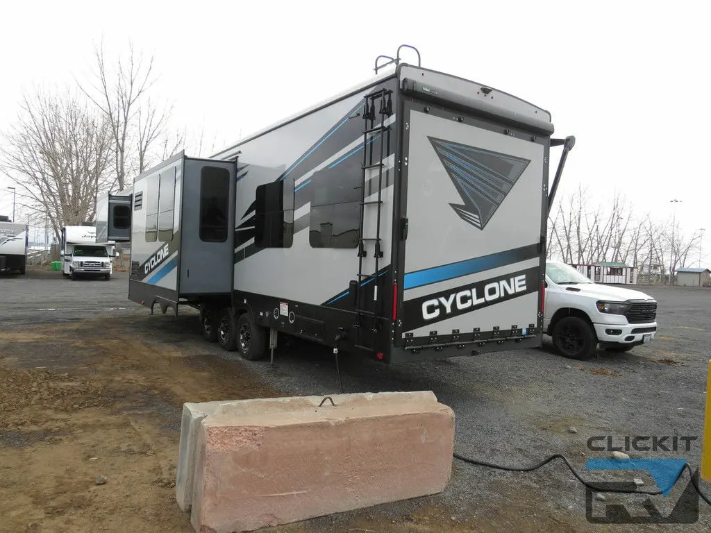 Side view of the RV with a slide out.