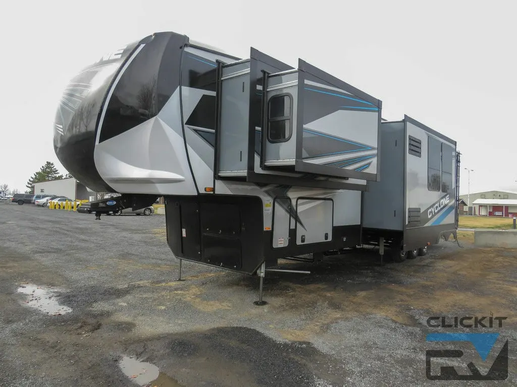 Side view of the RV with slide outs.