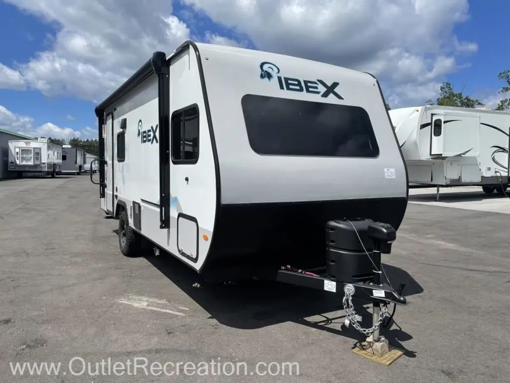 Front view of the New 2022 Forest River IBEX 19QBS Travel Trailer RV.