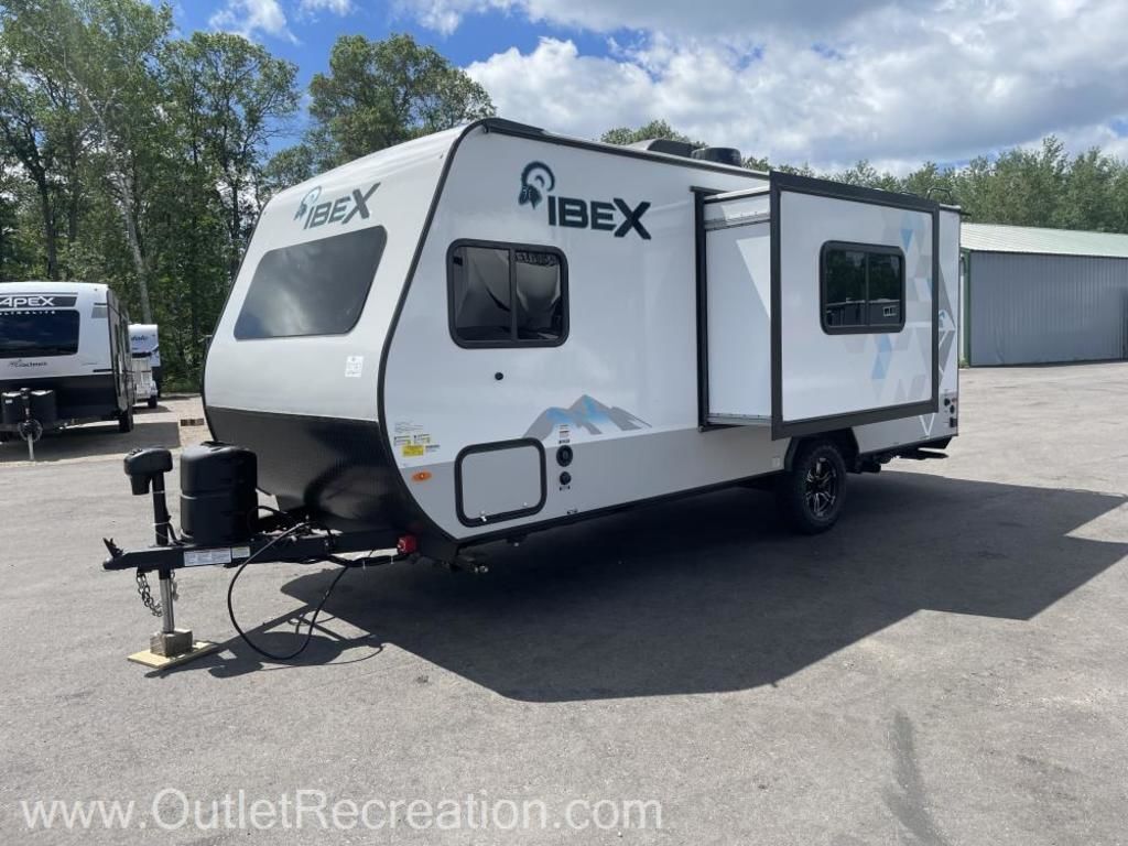 Side view of the New 2022 Forest River IBEX 19QBS Travel Trailer RV.