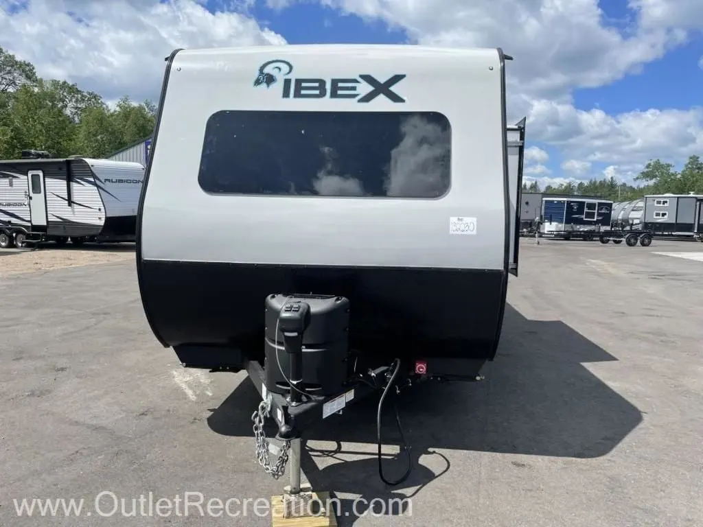 Front view of the New 2022 Forest River IBEX 19QBS Travel Trailer RV.