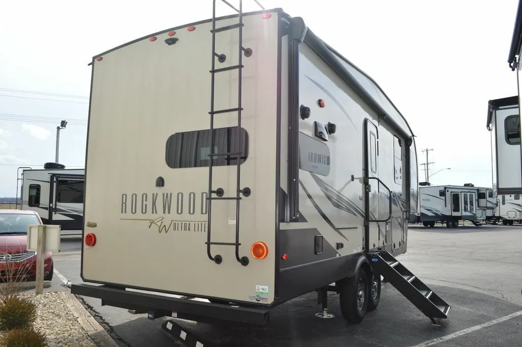 Rear view of the New 2022 Forest River Rockwood Ultra Lite 2442BS Fifth Wheel RV.