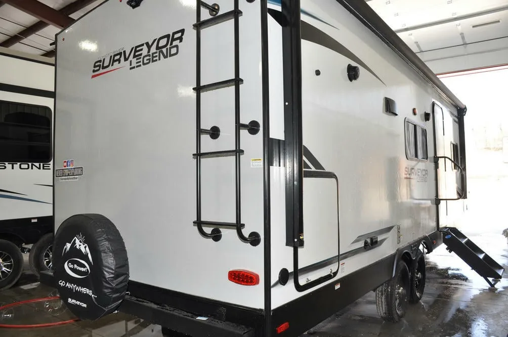 Rear view of the New 2022 Forest River Surveyor Legend 252RBLE Travel Trailer RV.