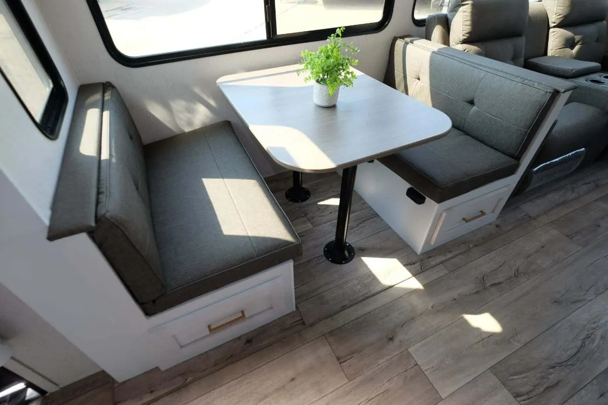 Dinette with pull-out storage drawers.