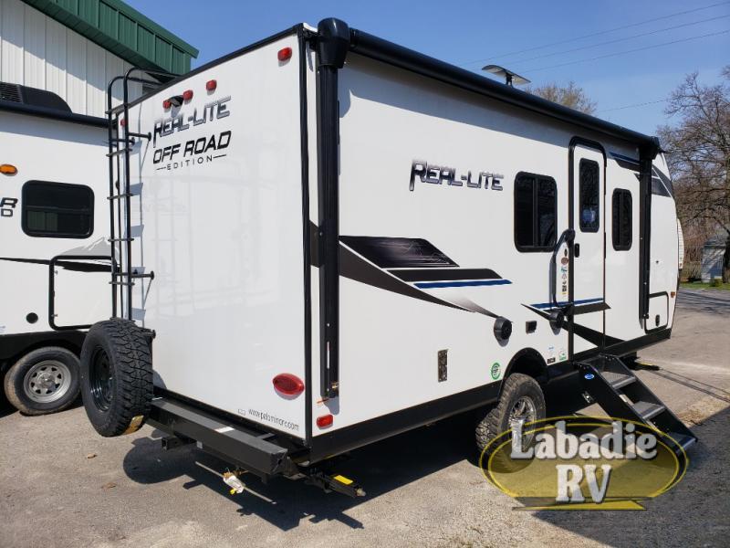 Side view of the New 2022 Palomino Real-Lite Mini RL186 Travel Trailer RV.