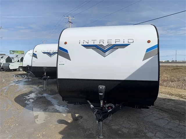 Front view of the New 2022 Riverside Rv Intrepid 171RDI Travel Trailer RV.