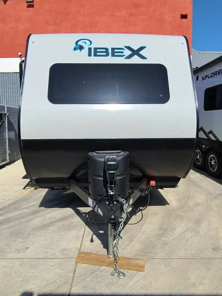 Front view of the New 2022 Forest River Ibex 19RBM Travel Trailer RV.