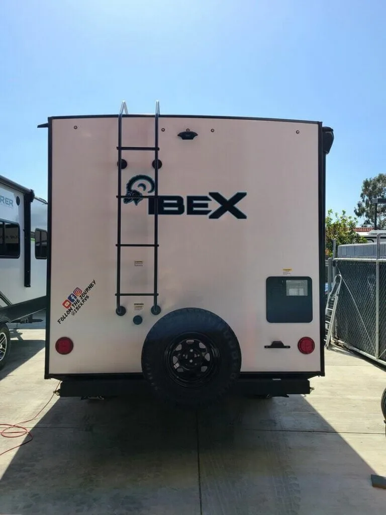 Rear view of the RV.