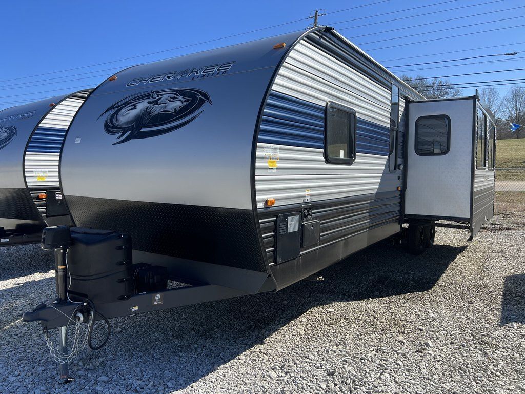 Side view of the RV with a slide out.