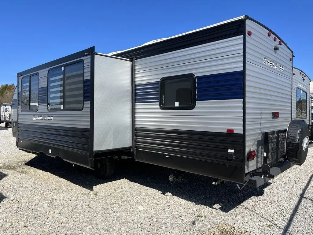 Side view of the RV with a slide out.