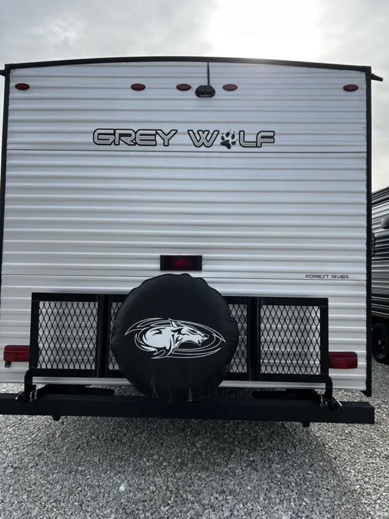 Rear view of the New 2022 Forest River Cherokee Grey Wolf 26DJSE Travel Trailer RV.