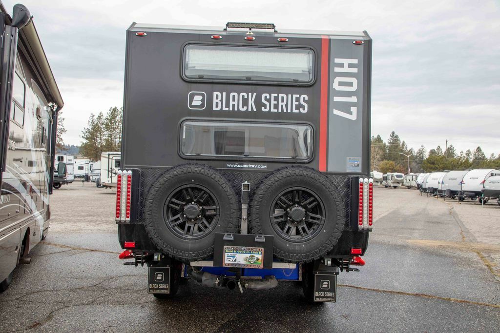 Rear view of the New 2022 Black Series Camper Travel Trailers HQ 17 Travel Trailer RV.