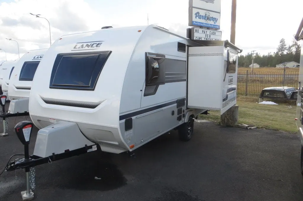 Front view of the New 2022 Lance Travel Trailer S 1575 Travel Trailer RV.