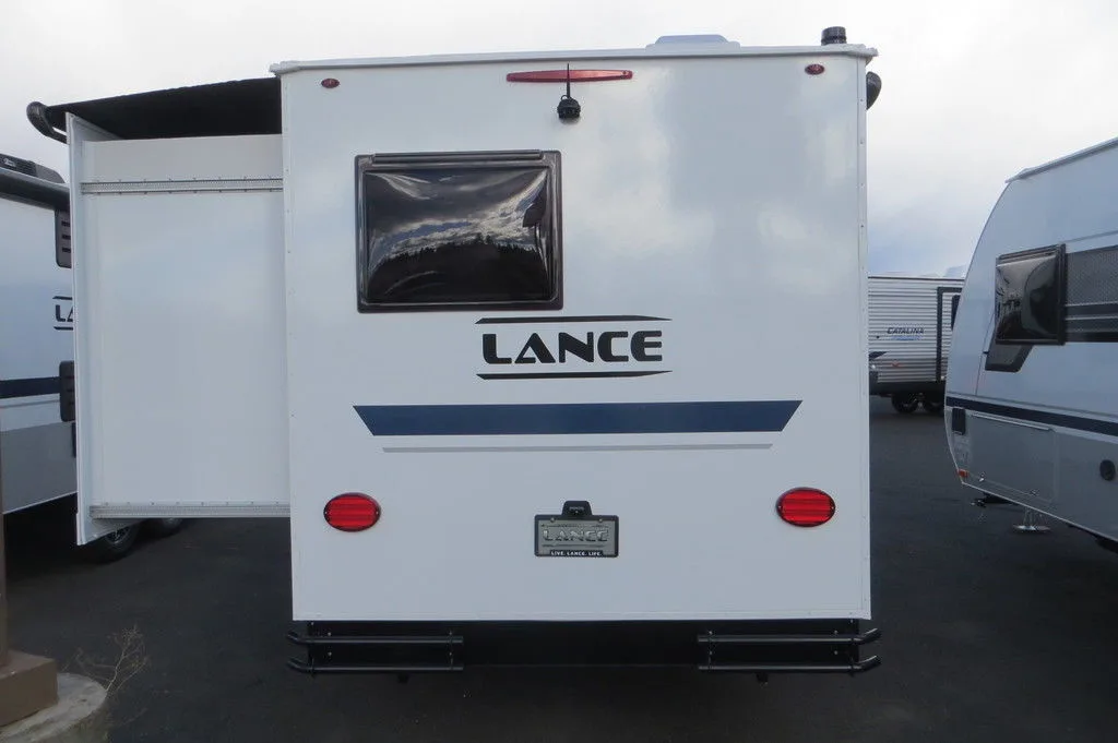 Rear view of the New 2022 Lance Travel Trailer S 1575 Travel Trailer RV.