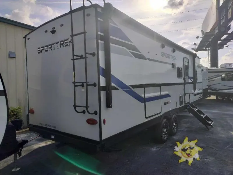 Side view of the New 2022 Venture Rv SportTrek ST271VMB Travel Trailer RV.