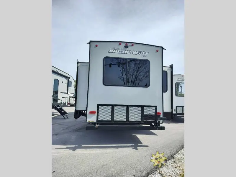 Rear view of the New 2022 Forest River Rv Cherokee Arctic Wolf 291RL Fifth Wheel RV.