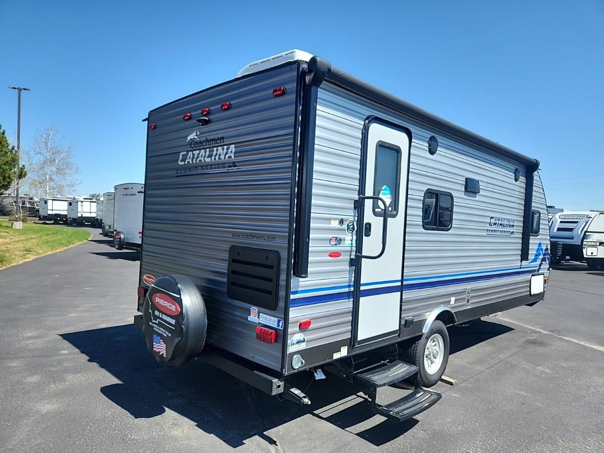 Side view of the New 2022 Coachmen Catalina Summit Series 7 184FQS Travel Trailer RV.