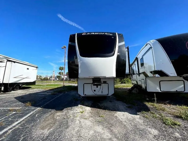 Front view of the New 2022 Forest River Rv Cardinal Luxury 380RLX Fifth Wheel RV.