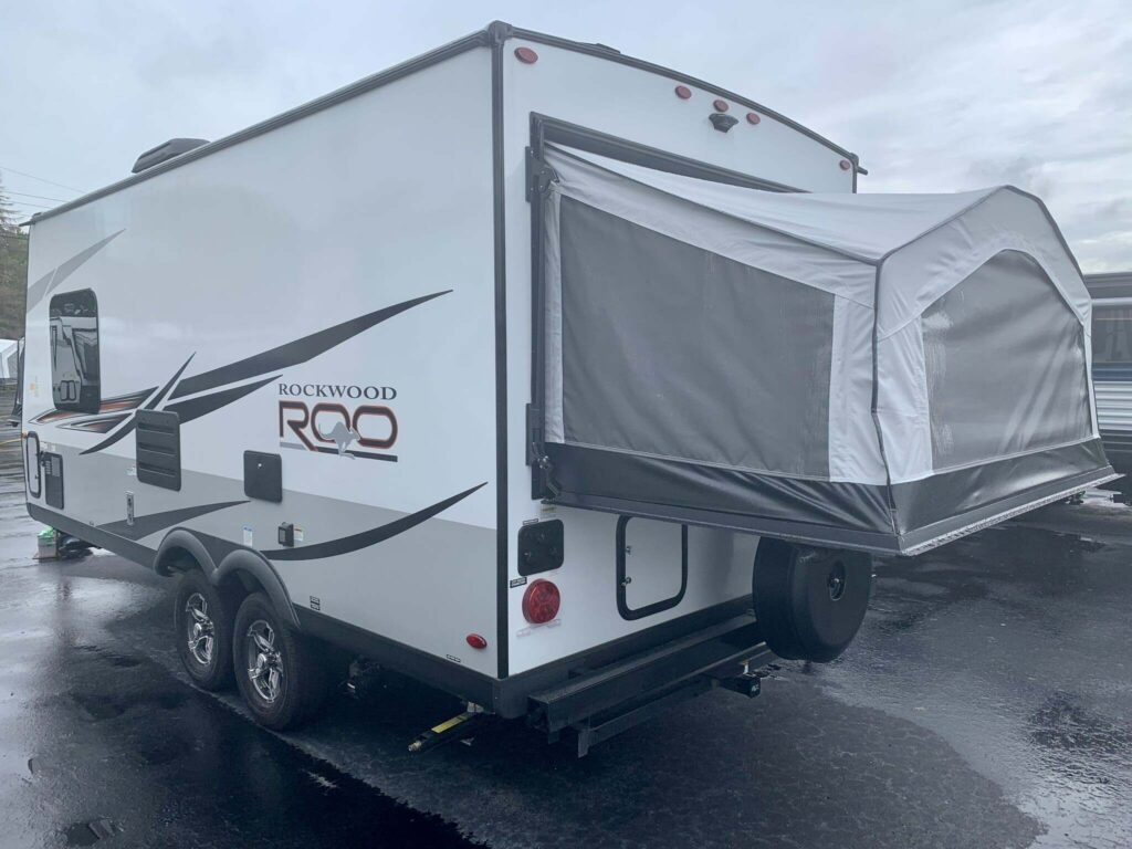 Side view of the New 2022 Forest River Rockwood Roo 19 Travel Trailer RV.