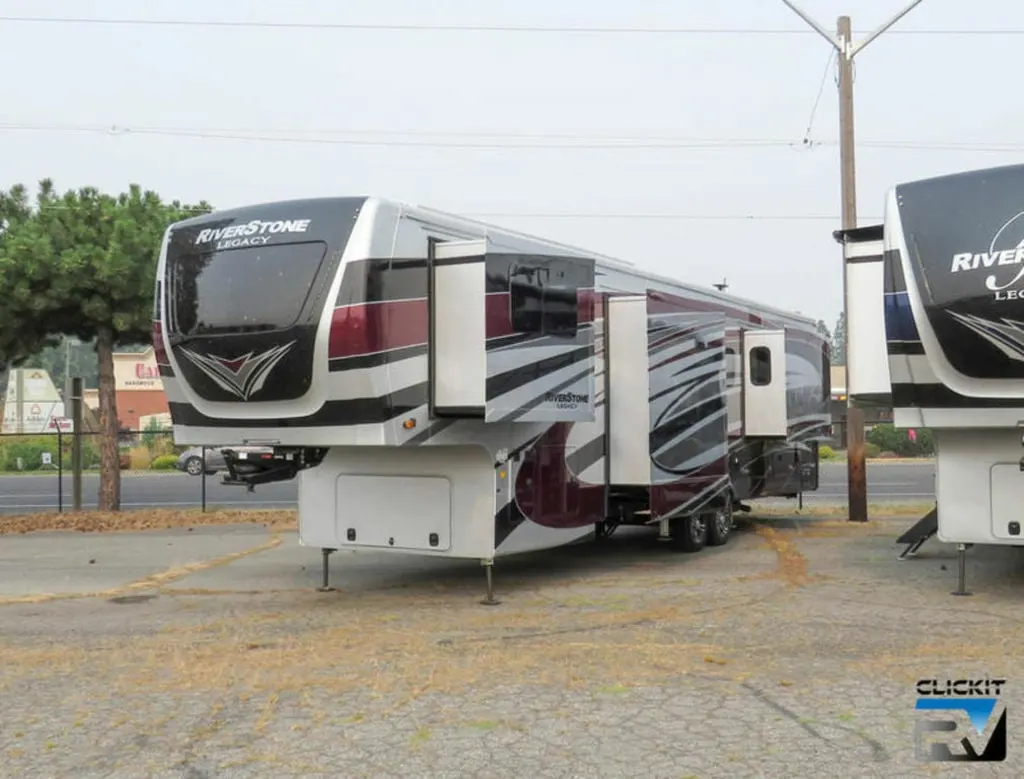 Side view of the RV with slide outs.