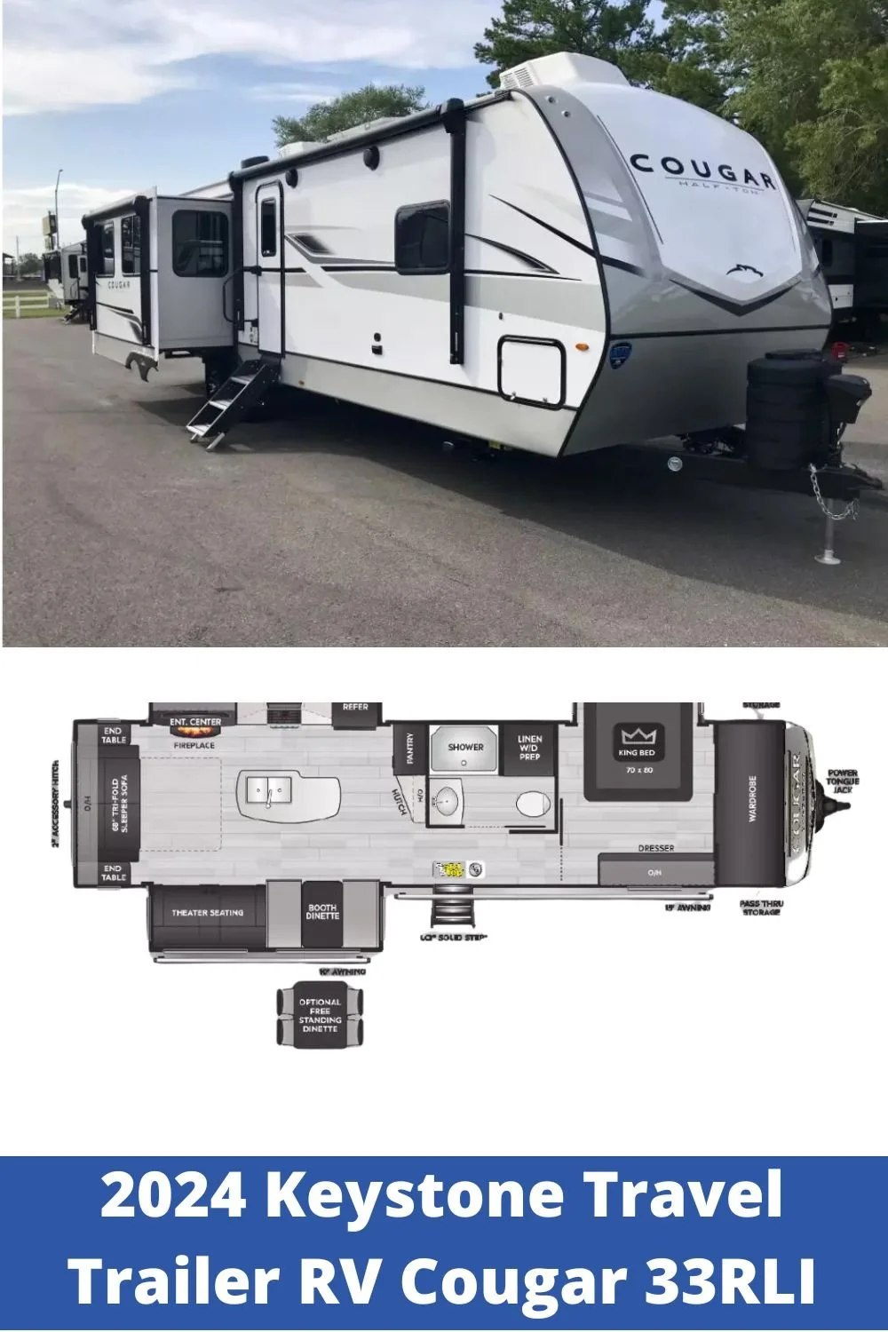 New 2024 Keystone Travel Trailer RV Cougar 33RLI (Floor Plan)