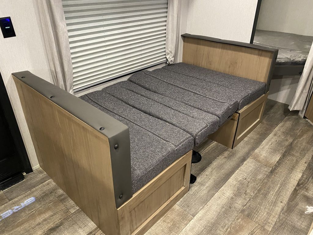 Dinette converted into a bed. 